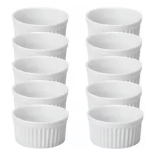 48 Ramequim Ramekin Canelado Porcelana Branca 200 Ml Cor Branco