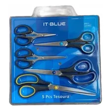 Kit 5 Tesouras It-blue Lâmina De Aço Inoxidável E Resistente