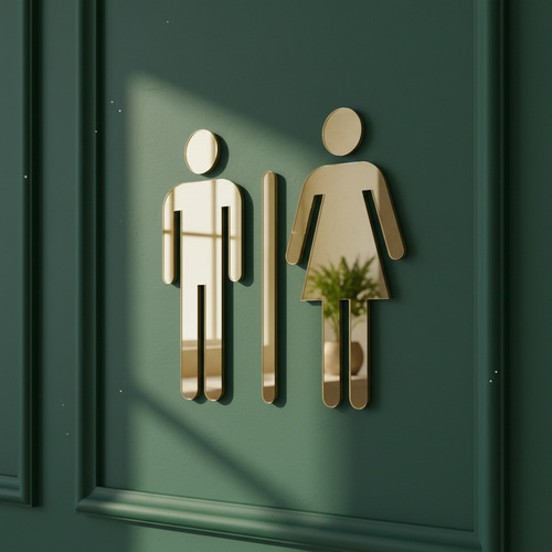 Placa De Sinalização Banheiro Wc Toalete Acrílico Espelhado