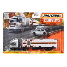 Miniatura De Metal Matchbox Convoys Caminhão + Carro Mattel Cor Mbx Cabover + Box Trailer + 1964 Austin Mini Cooper