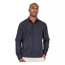 Camisa Social Masculina Manga Longa Com Bolso Bordado Lisa