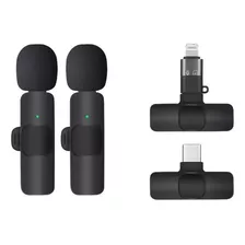 Micrófono Inalámbrico 2 En 1 Para iPhone O Android Tipo C Color Negro