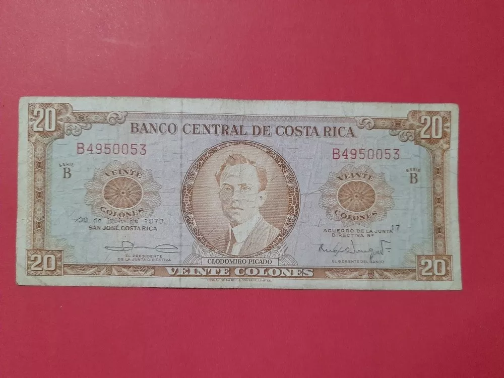 Billete 20b Costa Rica: 1969, Buen Estado.