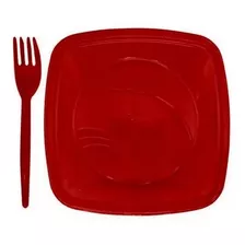 Kit Sobremesa Prato E Garfo Vermelho 10 Unidades - Trik Trik