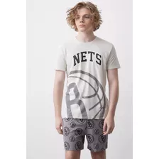 Pijamas Nba Brooklyn Nets Color Blanco / Gris // Algodón