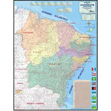 Mapa Geográfico Político Escolar Planisférico Da Região Nordeste Do Brasil Com Os Estados Alagoas Bahia Ceará Maranhão Paraíba Pernambuco Rn Piauí E Sergipe - 1.2m X 90cm Dobrado - Equipe Multivendas