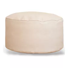 Pouf Circular 70x45, Color Blanco, Relleno Perlitas De Pluma