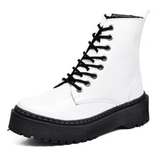 Bota Coturno Feminina Tratorado Verniz Branco Original Dubuy