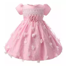 Vestido Festa Infantil Renda Bebê Menina Rosa 6 Meses