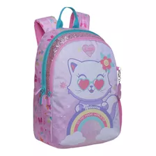 Mochila Escolar Bionica Cat Rainbow Rosado Head