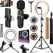 Kit Ring Light Luz Tripé Microfone Wireless Sem Fio iPhone