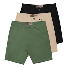 Kit Com 3 Bermudas Masculinas Brim Coloridas Em Promoção