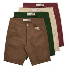 Kit Com 4 Bermudas Masculinas Coloridas De Sarja Bamborra