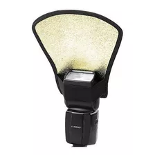 Difusor Flash Leque Rebatedor 2 Lados Branco Dourado