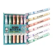 6 Marcatextos Colores Pastel Kawaii Huella De Gato Plumon