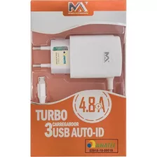 Carregador Celular E Cabo Turbo 4.8 Tipo C Com 3 Entrada Usb