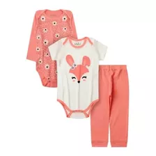 Conjunto Body Bebê Menina Manga Longa Manga Curta Com Calça