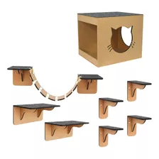 Kit Play Ground Gatos 8 Pcs Em Mdf Nicho Prateleira Ponte