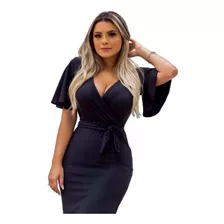 Vestido Transpassado Preto Moda Social Executiva Elegante