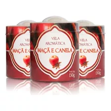 Kit 3 Velas Aromáticas Decorativas Maçã & Canela 130g 72h