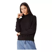 Blusão Básico Feminino Hering Em Tricô Gola Alta Preto