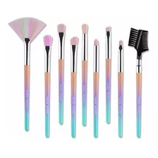 Set 9 Pinceles Ojos Sombras Cejas Abanico Maquillaje