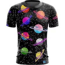 Camisa Camiseta Planetas Galáxia Adulto E Infantil Artes01