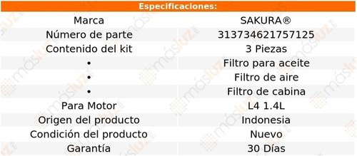 Kit Filtros (3) Elantra Gt L4 1.4l 2019/2020 Sakura Foto 2