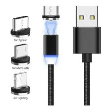 Cable Usb Magnetico 3 En 1 iPhone Tipo C Micro V8 1.5m