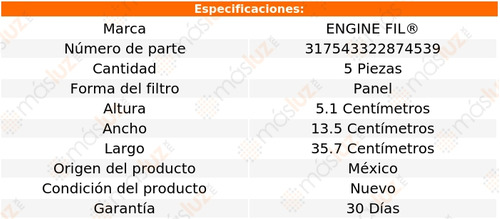 Paq 5 Filtros De Aire Slk350 6 Cil 3.5l 2005/2009 Engine Fil Foto 2