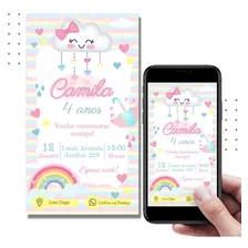 Convite Nuvem Arco-íris Chuva De Amor Digital Interativo E25