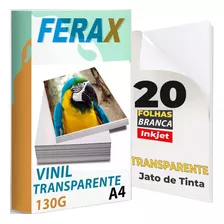 Adesivo Vinil Transparente 100 % Jato Tinta A4 - 20 Folhas