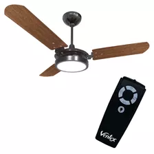 Ventilador De Teto Valen Led 3 Pás Cor Mogno De Madeira, 1.1 m De Diâmetro 127 v Com Controle Remoto Preto Ventex