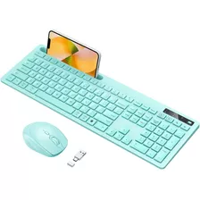 Vivefox - Teclado Y Mouse Inalmbrico Verde Azulado, Con Sopo