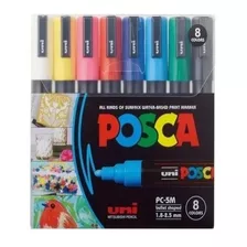 Caneta Posca Pc-5m Estojo C/8 Cores Ponta 2,5mm - Uniball