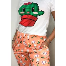 Pijama Largo Invierno Mujer Manga Corta Pantalon Personajes