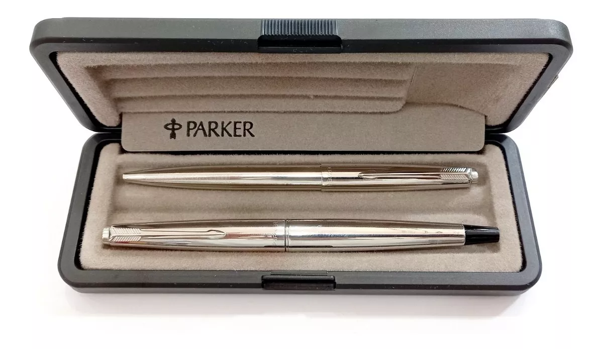 Conj Parker 45  Esfero E Tinteiro Cromadas Embalagem Luxo
