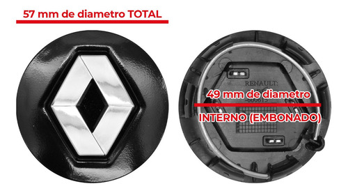 4 Tapas Centros De Rin Renault Negros Con Logo Cromo 57mm Foto 2