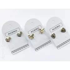 Set De 3 Pares De Aros Formas Dorados Acero Quirurgico 