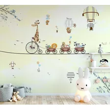 Papel De Parede Infantil Safari Trenzinho Balão Amarelo 2x2m