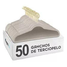 50 Ganchos Beige Para Ropa Terciopelo Antideslizante Premium