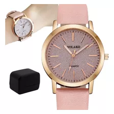 Relógio Feminino Rosé Brilhante Elegante Cores Caixa Brinde