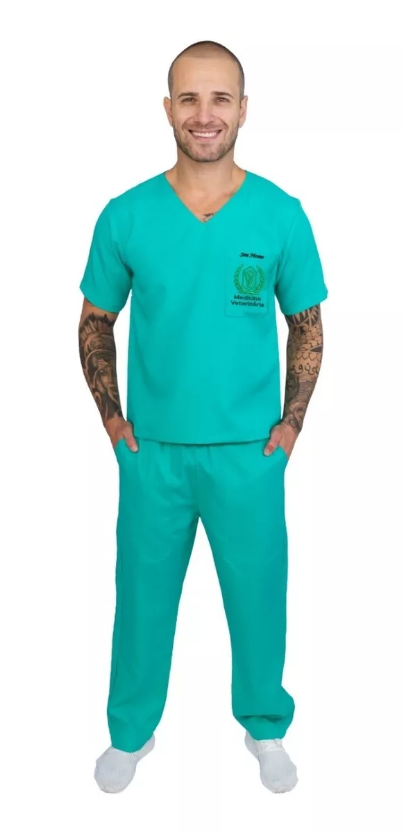 Pijama Cirúrgico Masculino Bordado (nome+ Logo Veterinária)