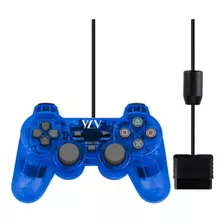 Controle Videogame Compatível Com Ps1 Ps2 Manete Analógico Cor Azul