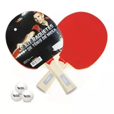 Kit Tênis De Mesa C/ 2 Raquetes De Madeira Ittf + 3 Bolinhas Cor Vermelho-preto Tipo De Cabo Fl (côncavo)