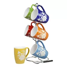 Home Basics Juego De Tazas De Cerámica Floral De 6 Piezas De