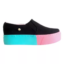 Zapatillas Slip-ons Mujer Van Lona Dama Arcoiris Cosidos