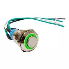 Pulsador 12mm Led Verde Con Retencion Cara Alta Con Cable 