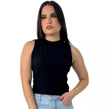 Blusinha Canelada Feminina Semi Cropped Gola Basica Regata 