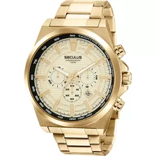 Relógio Seculus Masculino Dourado Chronograph Fundo Preto